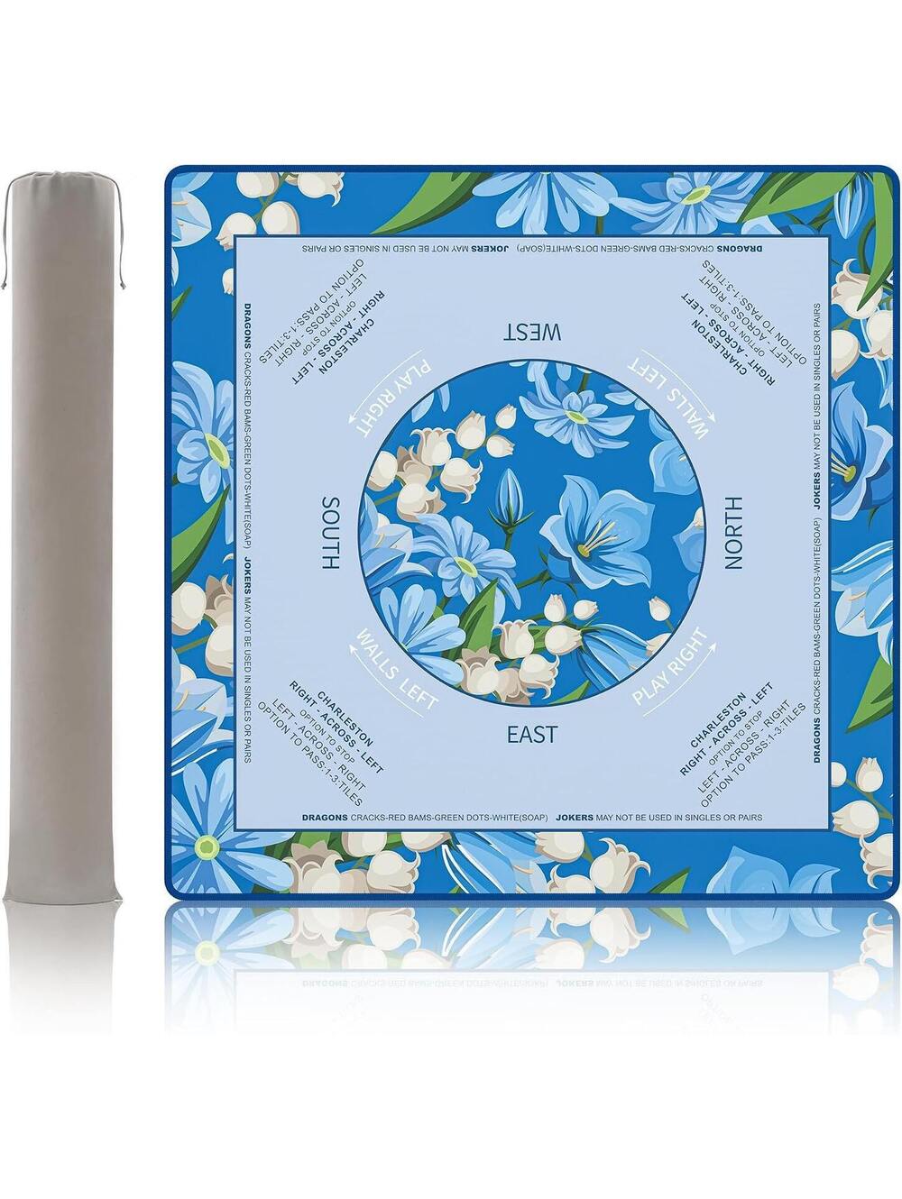 Blue Mahjong Mat 33” x 33” with Carrying Bag, Table Game Mat